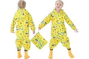 FILOWA Płaszcz przeciwdeszczowy dla dziewczynek, oddychający kombinezon przeciwdeszczowy z kapturem, lekki kombinezon przeciwdeszczowy, jednoczęściowy, do szkoły, na wędrówki, 1-9 lat