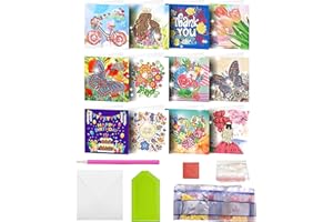 MEDOYOH 12er-Set DIY Diamond Painting Grußkarten mit Umschlag, Diamantmalerei Blanko Kunstkarten für Geburtstag Muttertag Weihnachten Jubiläum Erntedankfest, Mädchen und Blumen (08)