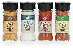 SALDVA Gourmet Truffle Spice Set – Truffle Salt, Pasta, Paprika & Fries Seasonings – Premium Flavour Blends for Cooking & Finishing – 4 Glass Jars