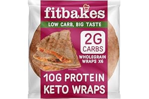 Fit bakes 2g Carbs Wholegrain Keto Wraps, 10g Protein, 6x40g Tortillas, Low Carb Wraps, Low Carb Bread, Keto Bread Protein Diet Food UK, Diet Snacks, Fitbakes