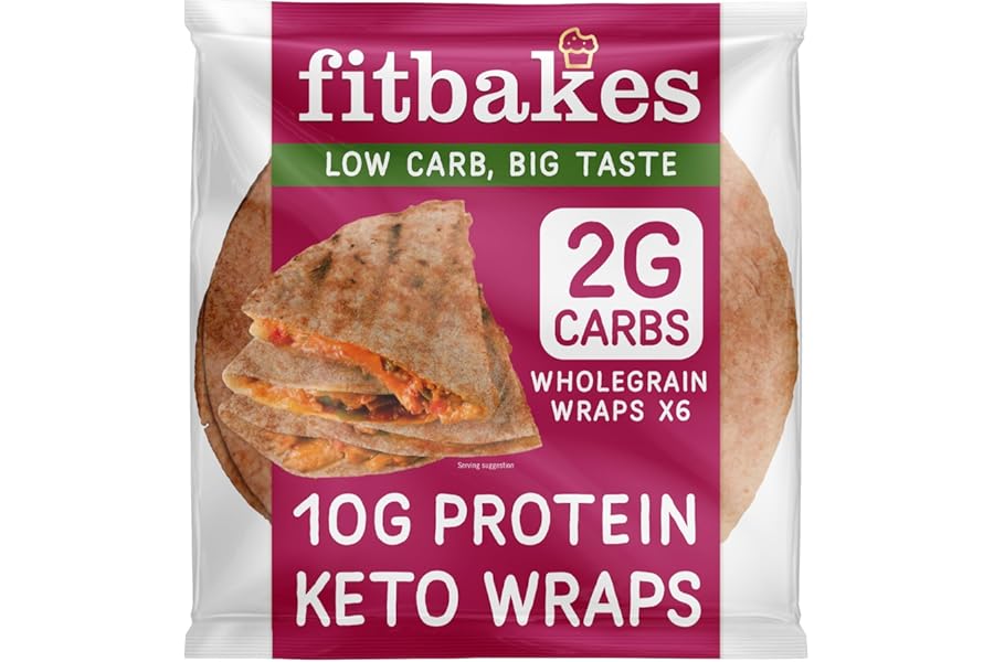 Fit bakes 2g Carbs Wholegrain Keto Wraps, 10g Protein, 6x40g Tortillas, Low Carb Wraps, Low Carb Bread, Keto Bread Protein Diet Food UK, Diet Snacks, Fitbakes