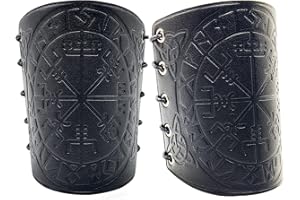 Sehaby Wikinger Geprägte Armschienen,Nordic Viking Vegvisir Geprägte Armschienen Men Leather Bracers Verstellbare Mittelalterliche Armschützer Breite Armmanschetten Armor Cosplay Zubehör Geschenk