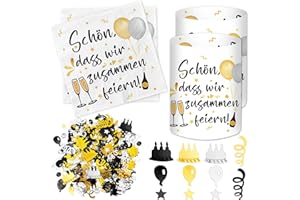 BOYATONG 20 Stück Servietten + 12 Windlicht Tischdeko + 500 Konfetti, Deko 30 40 50 60 70 80 Geburtstag Mann Frauen, Geburtstagsdeko Tisch, Silvester Deko 2026, Silvesterdeko Party Set, Happy New Year