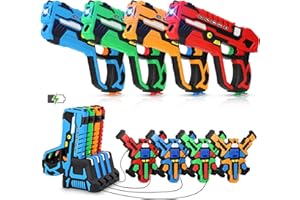 KIZJORYA Pistole Laser Tag ricaricabili Set di 4 con sensori pistola e gilet + LCD - Fantastici giocattoli per bambini Adolescenti Adulti - Giochi all'aperto Attività di gruppo dai 6 anni in su