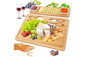 BEAUTLOHAS. Deska do sera z bambusa z narzędziami do sera, deska charcuterie, zestaw talerzy do sera, taca do serwowania krakersów do wina, brie i mięsa, łopatka bambusowa, prezent na parapetówkę do smakołyków i na Boże Narodzenie
