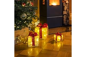 ‎SPETEBO LED Geschenkboxen mit Timer 3er Set - ROT - Weihnachts Dekoboxen warm weiß beleuchtet - Weihnachten Advent Winter Christbaum Deko Beleuchtung Batterie betrieben