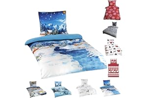 Leonado Vicenti Winter Flausch Bettwäsche Weihnachten Motive Microfaser Thermo Fleece, 2 Stück , 135x200 cm + 80x80 cm Fluss