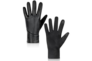 MELLIEX Damskie zimowe skórzane rękawiczki termiczne, skórzane rękawiczki damskie z pluszową podszewką, czarne