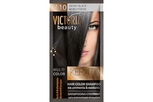 Victoria Beauty Keratin Therapy Hair Colour Shampoo – Temporary Hair Dye, Lasts 4 – 8 washes, Ammonia and Oxidant-Free, Pack of 6x40 ml (Ebony Black)