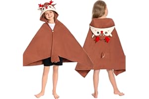 OLAOLA Serviette de Bain à Capuche pour Enfants, Serviettes de Plage en Microfibre Doux Natation Wrap, Enfant Peignoir À Langer, Poncho de Bain pour Garçons Filles de 3 à 12 Ans (Renne)