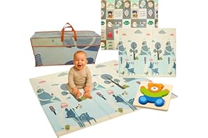 ANGAHE CREATING MOMENTS Alfombra Bebé Acolchada y Plegable para Gateo, Juegos y Actividades – Colchoneta Infantil Reversible y Antideslizante + Puzzle de Madera Educativo – Suelo Seguro, Suave y Fácil de Limpiar