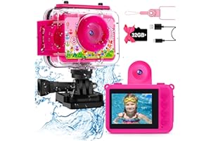 Kids Waterproof Camera,GKTZ Kids Camera for Girls - Childrens Underwater Camera Digital Camera,180 Rotatable 1080P HD Selfie Camera,Birthday Gift Toys for Kids Age 3-12 Years Old Girls