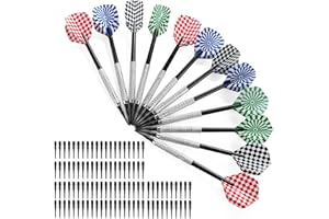 CHEERHOM Set di 12 freccette con punta in plastica, freccette morbide, con 100 punte in plastica per la sostituzione di freccette elettroniche, freccette professionali