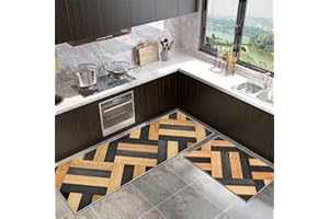 SHUAIG Non-Slip Kitchen Mat Set, Washable Kitchen Rugs, Set of 2, Kitchen Mats with Sliding Sticker for Kitchen, Foyer (Style Q, 40 x 60 + 40 x 120 cm)