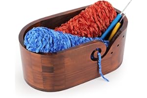 Coopay Bol à fil elliptique vintage avec grande capacité, super grand bol à tricoter en bois pour laine, fait à la main, grand bol en bois pour projet de crochet et de tricot, 28,5 x 15,5 x 15 cm