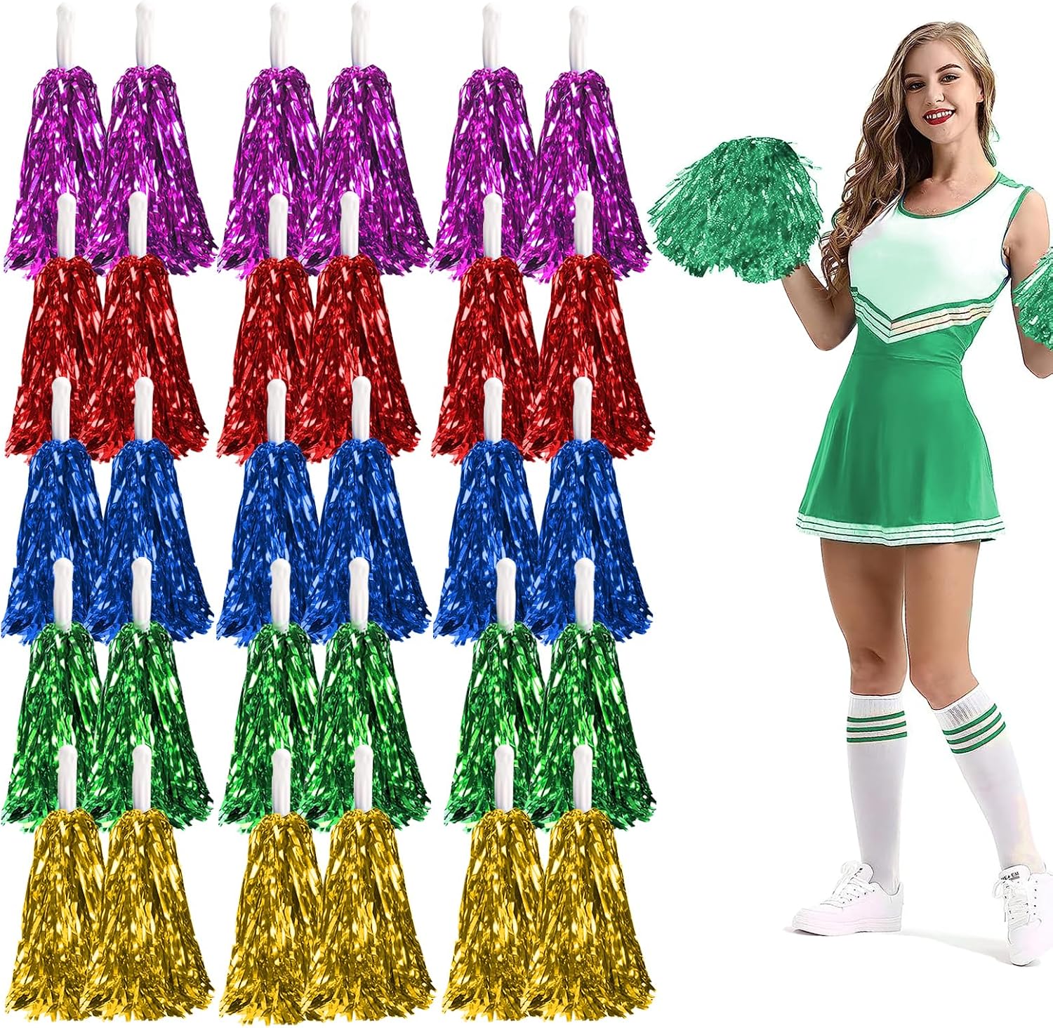 GZjiyu 30 Piezas Pompones Animadora, Pompones de Porristas, Flores De Animadoras para Animadora Y PompóN para Eventos Deportivos Fiestas EspectáCulos En Escenario Fiestas Festivas