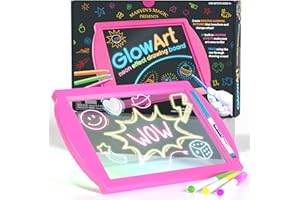 MARVIN'S MAGIC Mavin's Magic - Glow Art - LED Drawing Board for Children - Pink Light Up Drawing Pad, with Glow in The Dark Colouring Pens - Battery Powered Drawing Tablet - Light Up Tracing Pad Suitable for 5+