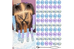 Auroriel 60PCS Perles à Tresser AB Pour Enfants Filles Perles Rondes en Acrylique Bleu Violet Transparent avec Aide à L'Enfilage