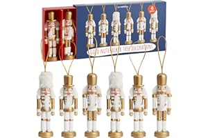 THE TWIDDLERS - 6 Adornos de Madera Dorada de Soldado Cascanueces, 10cm / 4" - Decoraciones para Colgar del árbol con diseños navideños Tradicionales y Festivos