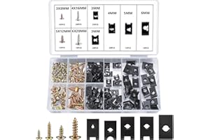 BNNRJIA 180 szt. Śruby i zaciski samochodowe, w tym 90 szt. śrub karoseryjnych z łbem stożkowym, 90 szt. zaczepów samochodowych typu U, nakrętki, zaciski karoserii do samochodów osobowych.