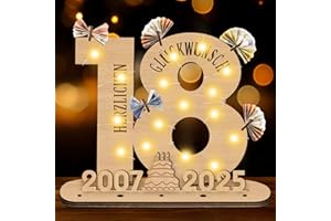 GothicBride 2025 18 Geburtstag Geldgeschenk Mädchen Junge, 18. Geburtstag Mädchen Holz-Schild mit LED, 18 Geburtstag Mädchen Gästebuch Geldgeschenke Geburtstag Deko, Personalisierbares Geschenk