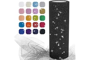 Uiopa Tulle Noir, 15cm x 22,8m Rouleau de Tulle Pailleté en Polyester Maille Tissu pour Tutu Jupe, Deco Mariage/Fête, Deco Chaise Mariage, Noeud Cadeau, Artisanat DIY