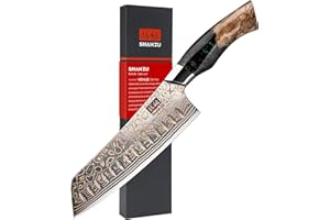 SHAN ZU Couteaux Santoku Damas 18cm, Couteau de Cuisine en Cuivre et Acier Damas 33 Couches, Couteau Japonais Santoku Professionnel Forgé à la Main avec Manche en Bois d'érable - VENUS Series