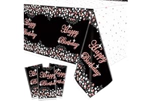 XJLANTTE Confezione da 3 tovaglie nere e oro rosa decorazioni per feste - tovaglia di compleanno usa e getta in plastica, copritavolo rettangolare con, tovaglie 51 "x86" per forniture per feste di compleanno