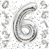 Flyloons 6 number Silver Foil Balloon 16 inch Size Birthday Decoration Items | 6th Year Balloons | Six