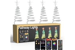 FROGBRO 4-in-1-Christmas Trees Lights Outdoor Decor, Dimmable Spiral Xmas Tree Garden Lights IP65 Waterproof, Music Mode & Scene Mode, APP & Remote Control, Yard Decor Light for Pathway Lawn Patio