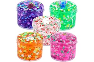 ROWECVCE 5 Pack Crystal Clear Slime Kit, DIY Crunchy Jelly Slime Toy for Kids, Super Soft and Non-Sticky, Boba Slime Party Favors for Girls Boys, Stress Relief Toys