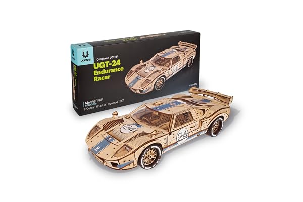 UGEARS UGT-24 Endurance Racer 3D-pussel - 1:12 Skala Mekaniska Trämodellbyggsatser för Vuxna att Bygga - Sportbilsmodellbyggsatser - Avancerad Nivå Racerbil 3D Träpussel för Vuxna 970 Delar