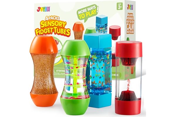 JOYIN 4 Tubes Agités, Jouets Sensoriels Fidget, Anti-Stress pour l’autisme et Le TDAH. Gouttes Colorées et Forme Confortable. Ressources Émotionnelles. Jouets Montessori dès 3 Ans.