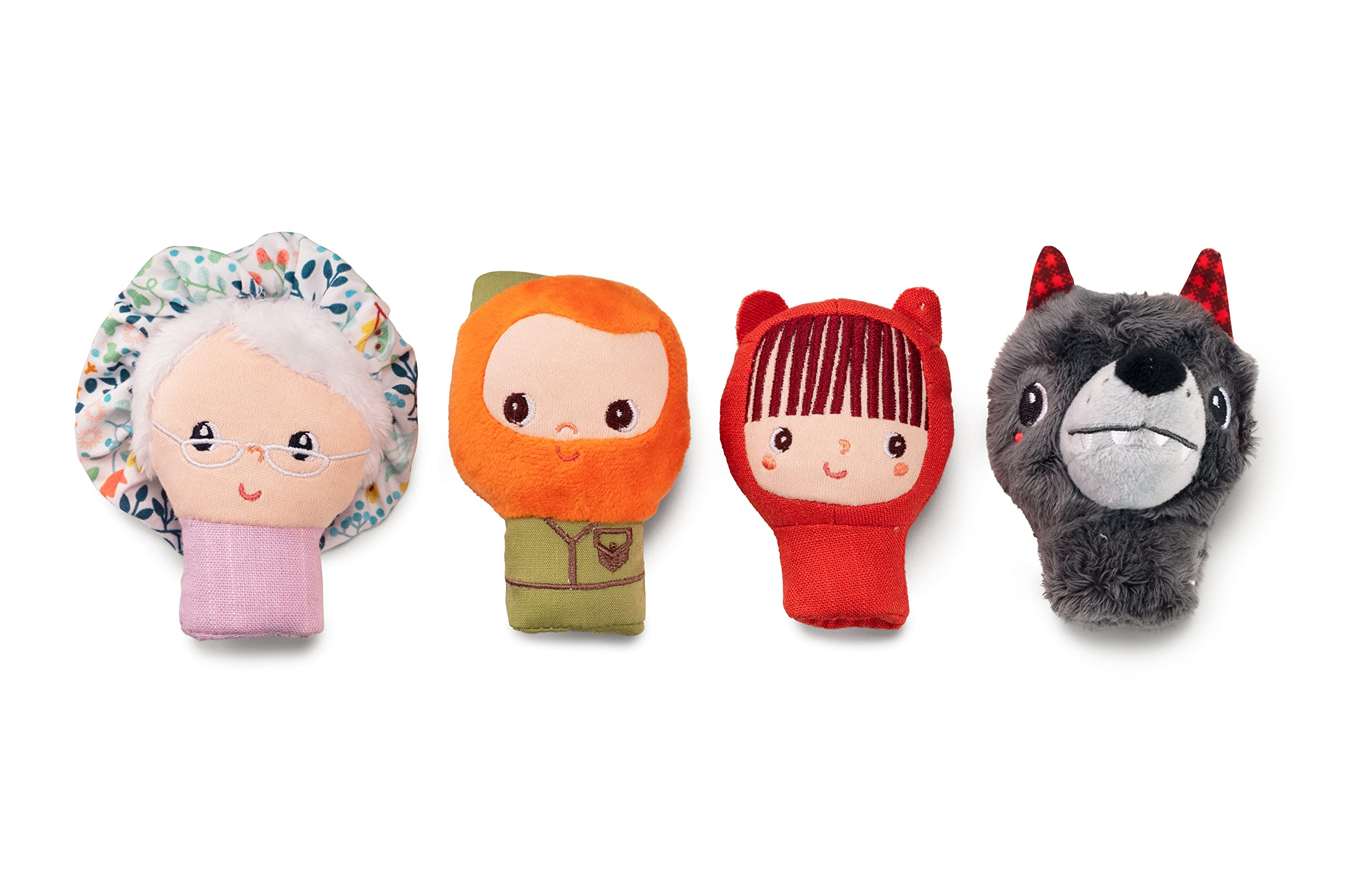 Lilliputiens - Set de marionetas de dedo Caperucita Roja - 4 personajes adorables para inventar historias - Juguete educativo - Marionetas de mano para niños - Juguete educativo - Desde 12 meses 83405 - 1