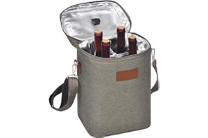 Kato Tirrinia Isolierte Weinkühltasche, 4 Flaschen Kühltasche Weintasche Getraenketaschen mit Griff und Verstellbarem Schultergurt, Geschenk für Weinliebhaber für Picknick, Party, Strand