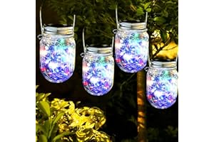 eaaerr Lumières Solaire Extérieur, 4 Pièces Lampe Led Solaire Mason Jar Lumières Jardin Ip65 Étanche Lanterne Solaire pour Noël,Patio,Mariage Décoration(multicolore)