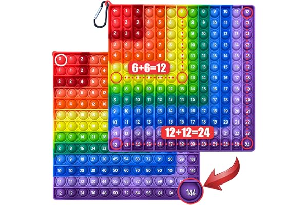Zamety Popit Fidget Toys, Anti Stress Fidget, Popper Bebe Fidget Toy, Multiplication et Addition Popite pour Enfant, Double Face Silicone Arc-en-Ciel Jouet Anti Stress pour Enfants Adultes