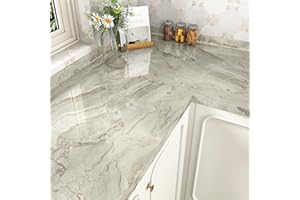 HotDecor Vinilo Marmol Para Cocina Encimera Papel Pintado Autoadhesivo Marmol Beige Dorado Mate Vinilo Adhesivo Muebles Papel Vinilico Cocina Papel Tapiz Autoadhesivo Brillo Papel De Pared 60 x 300cm