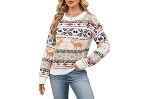 Quatrefox Weihnachten Pullover Damen Weihnachtspullover Winter Strickpullover Rundhals Pulli Herbst Winterpullover Langarm Casual Lockerer Grobstrickpullover Elegant Strickwaren Oberteile