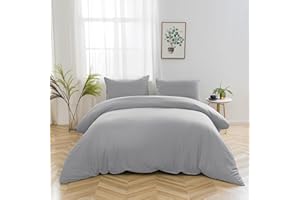 AYSW 100% bawełna pościel z zamkiem błyskawicznym 135 x 200 cm, jasnoszara, 1 poszwa na kołdrę z 1 poszewką na poduszkę 80 x 80 cm