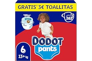 Dodot Bebé Pants Pañales, Talla 6, 14-19 kg, 162 Pañales, Pañal-Braguita con Ajuste 360°, Anti-Fugas, Pack Mensual