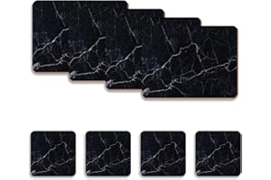Naivasha Homeware Placemats and Coasters Set of 4 - Heat Resistant, Waterproof, Non-Slip Cork Table Mats in Matte Finish, Elegant Placemats & Coasters for Cups, Mugs, Plates & Pans - Black Marble