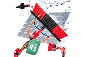 Hortensus Spazzola Pulizia Pannelli Fotovoltaici – Spazzola Telescopica per Lavaggio con Tubo Acqua e Serbatoio Sapone – Kit Lavaggio Pannelli Fotovoltaici, Scopa Pulizia Tetti e Verande (4,6m)