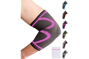 360 RELIEF Elbow Support for Men, Women, Kids, 1 Pack Compression Elbow Sleeve for Tennis, Golfers, Sports, Fitness, Gym, Weightlifting, Medium, Pink + Laundry Bag