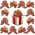 12 PCS Eye-Catching Xmas Pull Bows for Easy Gift Wrapping with Ribbon - 5" Wide Wrap Bows for Christmas Tree Decoration, Holiday Décor, Present Wrapping, Baskets, Birthday, Easter - Stripe Bows