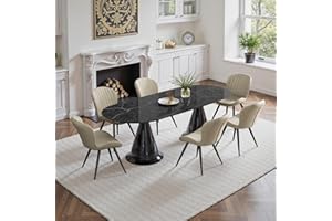 Hawthyhome Dining Chairs Set of 6 | Upholstered Fabric with Backrest, Metal Legs, Modern Kitchen & Dining Room Chairs • Beige