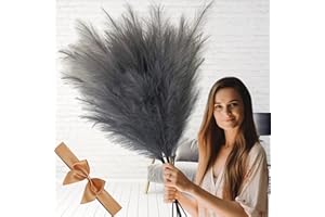 RYDDELIGHOME Grey Pampas Grass Fluffy, Faux Large Pampa Grass, Artificial Pampass Grass, UK Large Plants Grey Feathers, Decorative Home Accessories, Large Ornaments For Floor Vase Room Décor