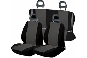 Generico Coprisedili Auto Fiat Panda (2003/2012), Cotone Grigio scuro/Nero, Made in Italy, Versioni Sedili Posteriori (4 posti schienale posteriore intero)