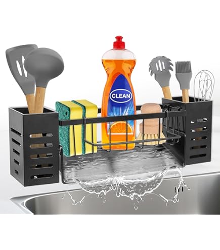 TZAMLI Spülbecken Organizer Edelstahl - Teleskop-Schwammhalter Mit Lappenhalter