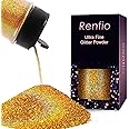 Renfio Holographic Ultra Fine Glitter Powder Metallic Resin Glitter 2.11 Oz (60g) PET Flakes Crafts Sequins 1/128" 0.008" 0.2mm Epoxy Chips Flakes for Tumblers Slime - Laser Gold